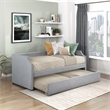 Pemberly Row Textured Fabric Daybed with Trundle and Nailhead Trim in Light Gray