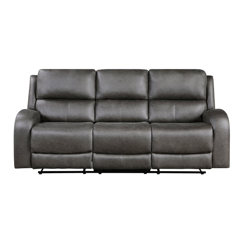 Pemberly Row Polished Microfiber Dual Reclining Sofa 300 lbs in Gray