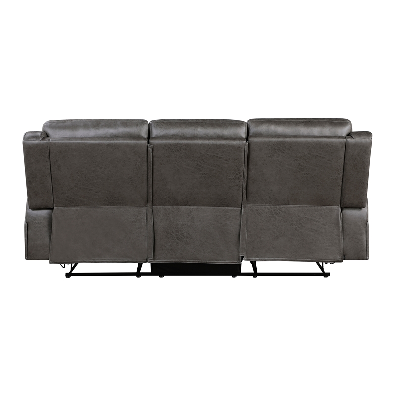 Pemberly Row Polished Microfiber Dual Reclining Sofa 300 lbs in Gray