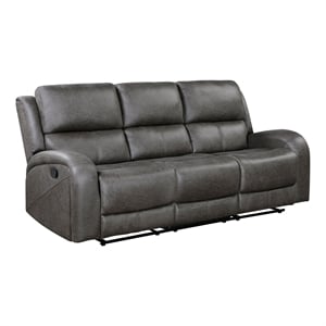 Pemberly Row Polished Microfiber Dual Reclining Sofa 300 lbs in Gray