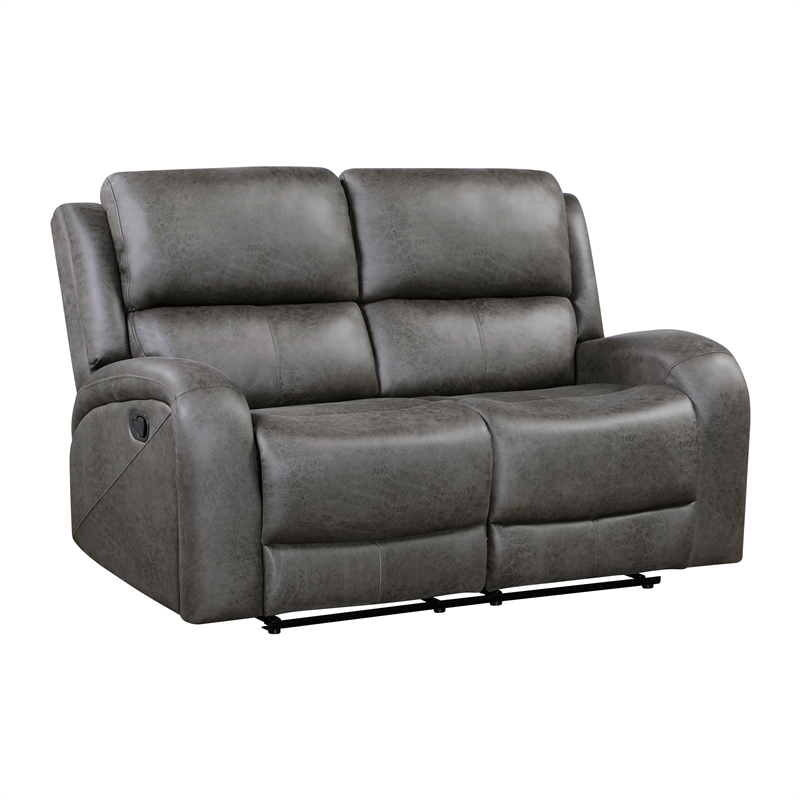 Pemberly Row Polished Microfiber 2-Piece Reclining Sofa and Loveseat Set in Gray