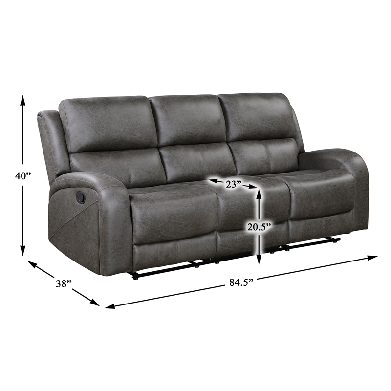 Pemberly Row Polished Microfiber 2-Piece Reclining Sofa and Loveseat Set in Gray
