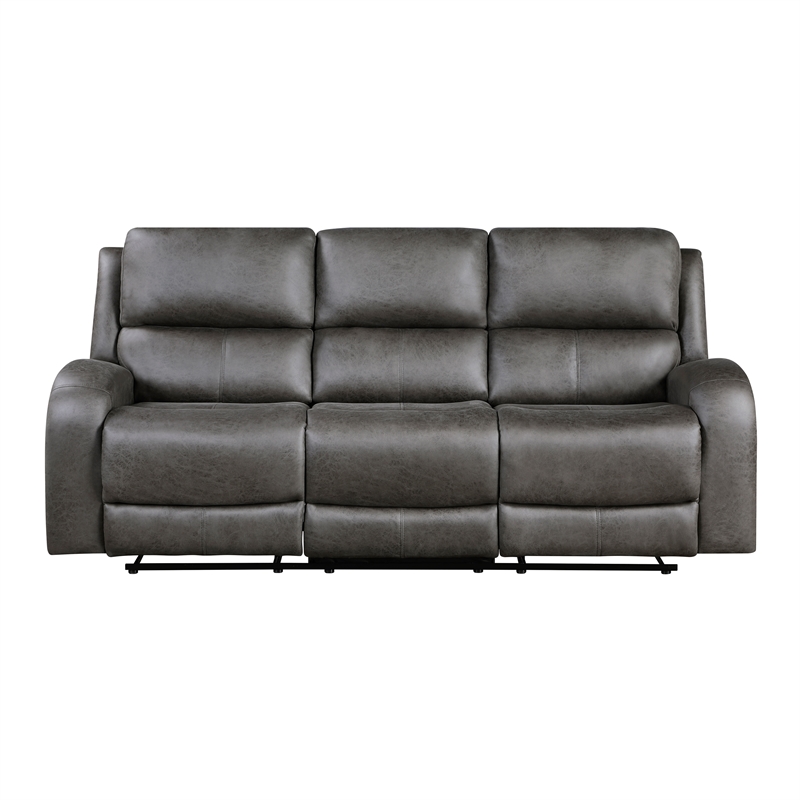 Pemberly Row Polished Microfiber 2-Piece Reclining Sofa and Loveseat Set in Gray