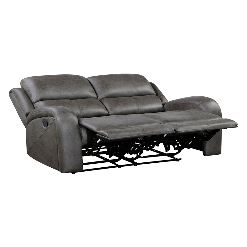 Pemberly Row Polished Microfiber 2-Piece Reclining Sofa and Loveseat Set in Gray