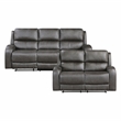 Pemberly Row Polished Microfiber 2-Piece Reclining Sofa and Loveseat Set in Gray