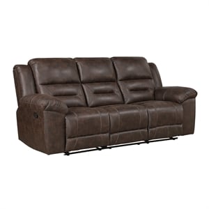Pemberly Row Polished Microfiber Dual Reclining Sofa 300 lbs in Dark Brown