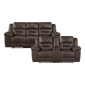 Pemberly Row Microfiber 2-Piece Reclining Sofa & Loveseat Set in Dark Brown