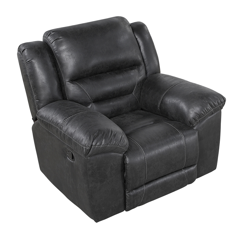Pemberly Row Polished Microfiber Rocker Recliner with Tab Pull 300 lbs in Black