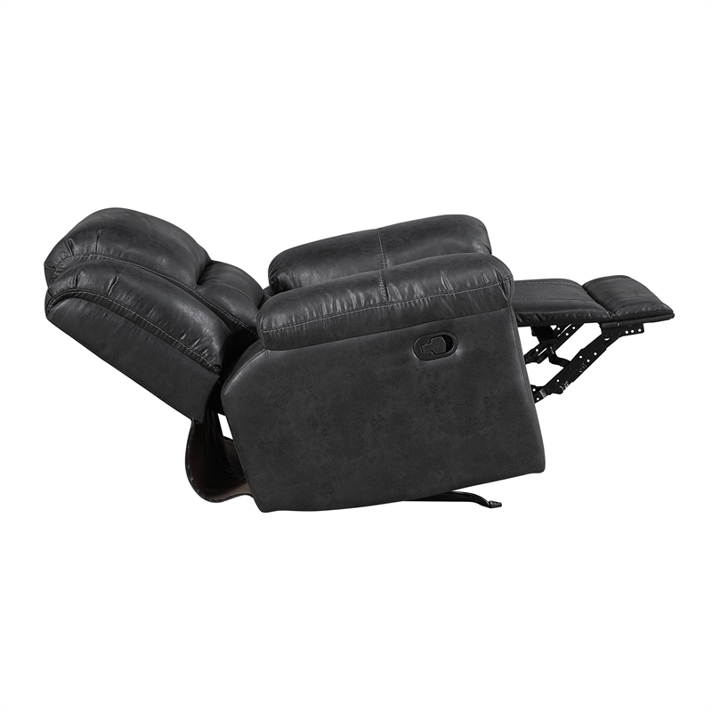 Pemberly Row Polished Microfiber Rocker Recliner with Tab Pull 300 lbs in Black