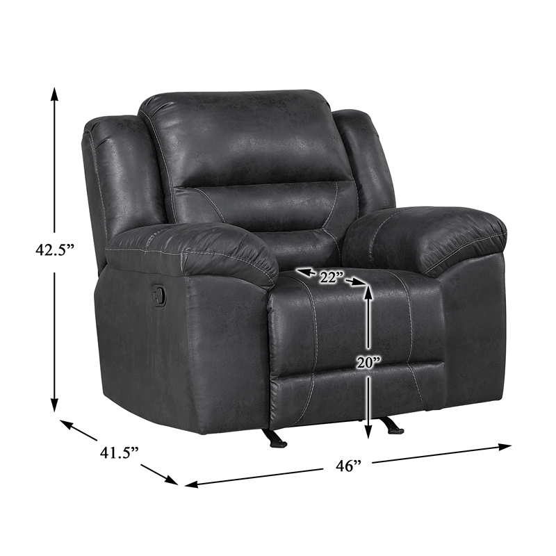 Pemberly Row Polished Microfiber Rocker Recliner with Tab Pull 300 lbs in Black