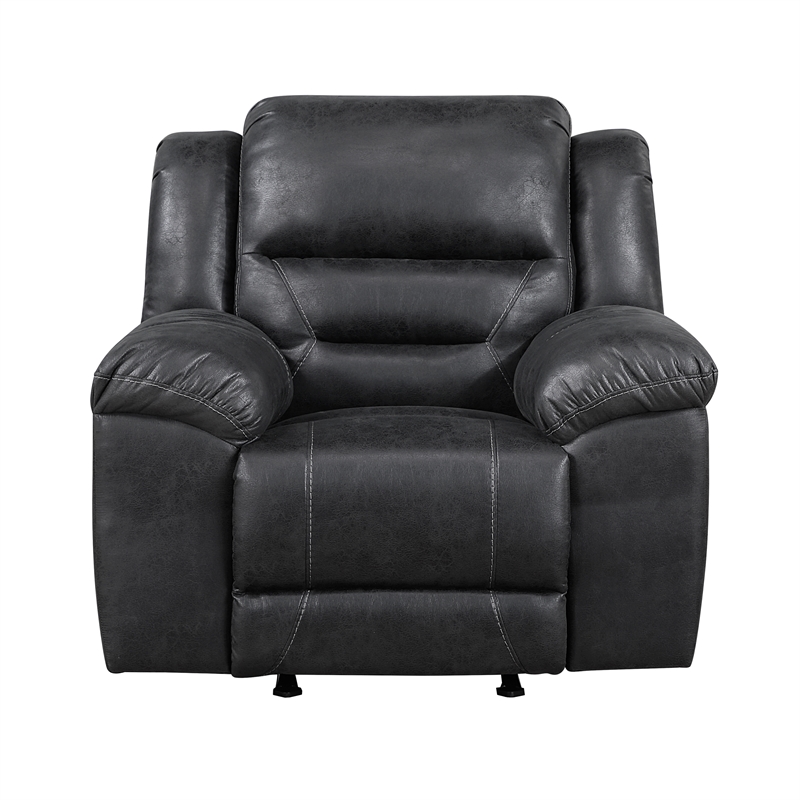Pemberly Row Polished Microfiber Rocker Recliner with Tab Pull 300 lbs in Black