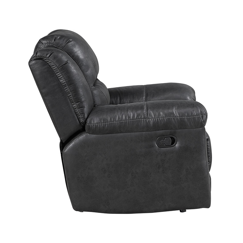 Pemberly Row Polished Microfiber Rocker Recliner with Tab Pull 300 lbs in Black