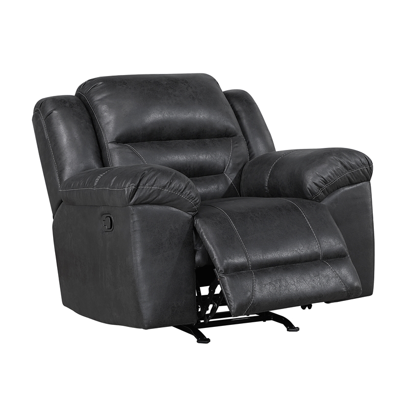 Pemberly Row Polished Microfiber Rocker Recliner with Tab Pull 300 lbs in Black