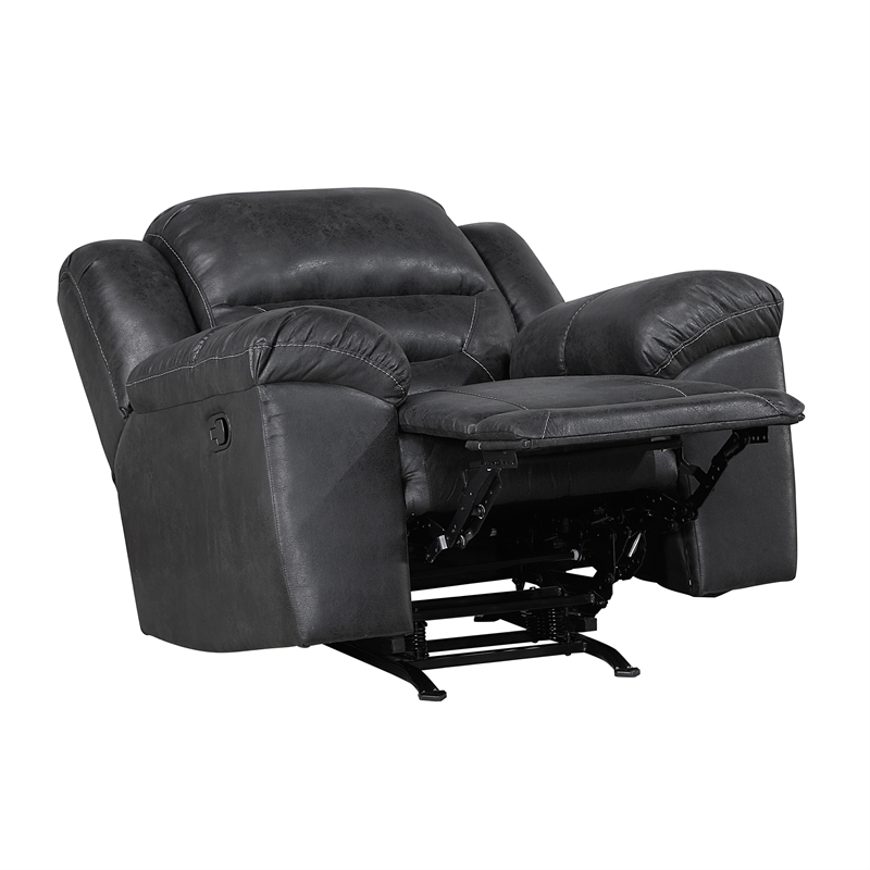 Pemberly Row Polished Microfiber Rocker Recliner with Tab Pull 300 lbs in Black