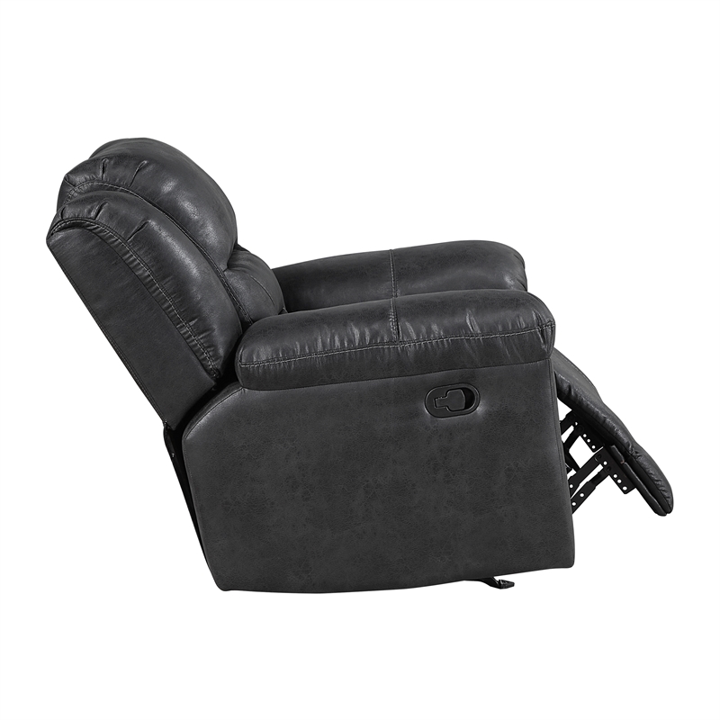 Pemberly Row Polished Microfiber Rocker Recliner with Tab Pull 300 lbs in Black