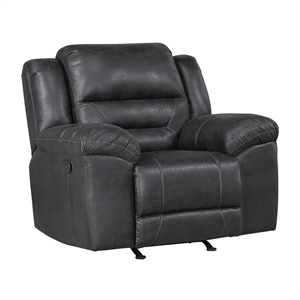 Pemberly Row Polished Microfiber Rocker Recliner with Tab Pull 300 lbs in Black