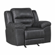Pemberly Row Polished Microfiber Rocker Recliner with Tab Pull 300 lbs in Black