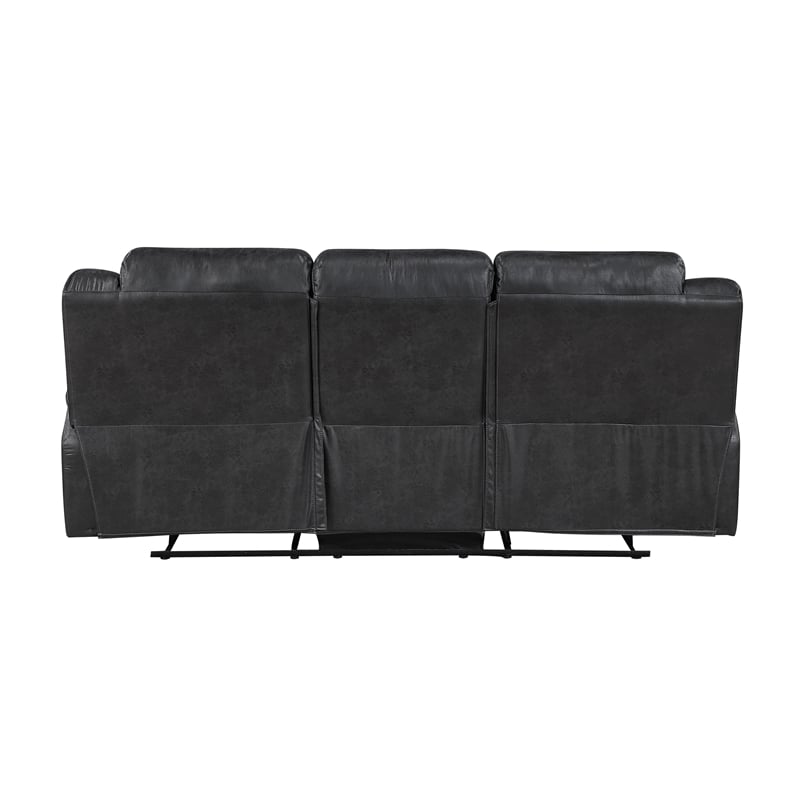 Pemberly Row Polished Microfiber Dual Reclining Sofa 300 lbs in Black