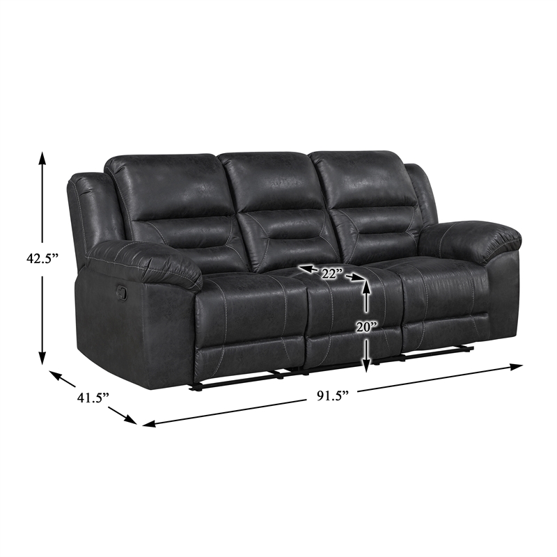 Pemberly Row Polished Microfiber Dual Reclining Sofa 300 lbs in Black