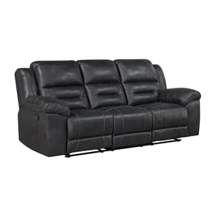 Pemberly Row Polished Microfiber Dual Reclining Sofa 300 lbs in Black
