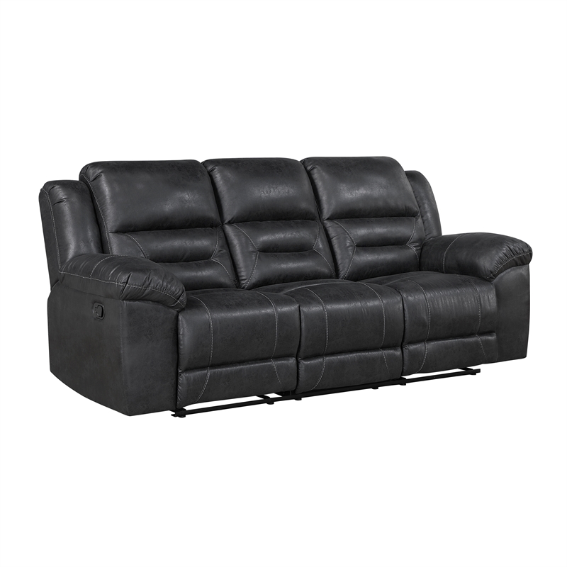 Pemberly Row Polished Microfiber 2-Piece Reclining Sofa & Loveseat Set in Black