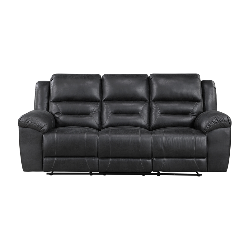 Pemberly Row Polished Microfiber 2-Piece Reclining Sofa & Loveseat Set in Black