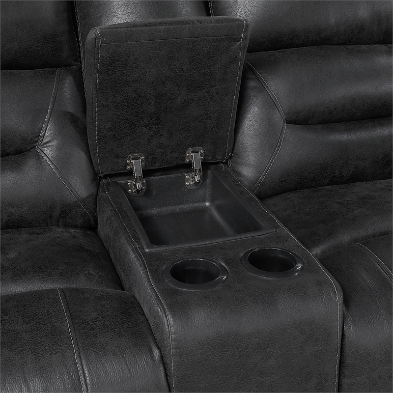 Pemberly Row Polished Microfiber 2-Piece Reclining Sofa & Loveseat Set in Black