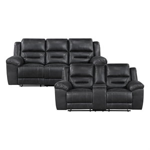 Pemberly Row Polished Microfiber 2-Piece Reclining Sofa & Loveseat Set in Black