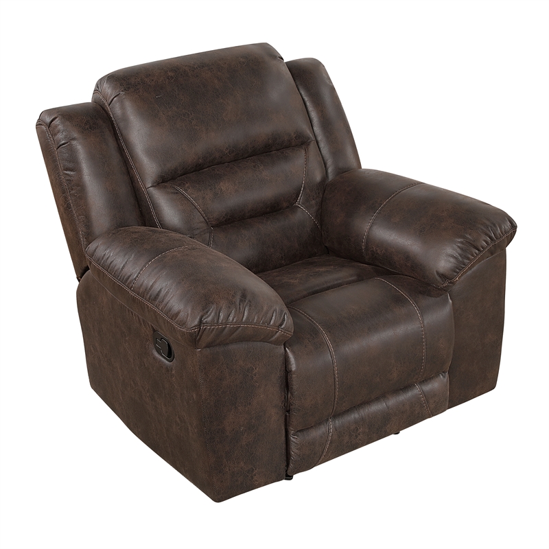 Pemberly Row Microfiber Rocker Recliner with Tab Pull 300 lbs in Dark Brown