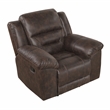 Pemberly Row Microfiber Rocker Recliner with Tab Pull 300 lbs in Dark Brown