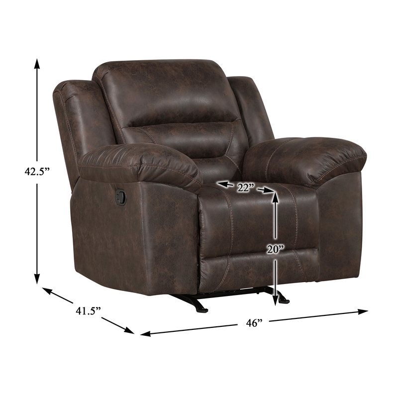 Pemberly Row Microfiber Rocker Recliner with Tab Pull 300 lbs in Dark Brown