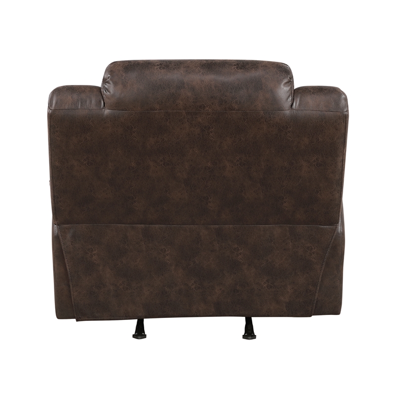 Pemberly Row Microfiber Rocker Recliner with Tab Pull 300 lbs in Dark Brown
