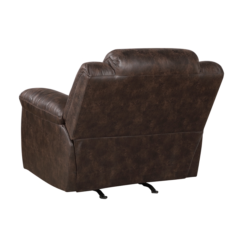 Pemberly Row Microfiber Rocker Recliner with Tab Pull 300 lbs in Dark Brown