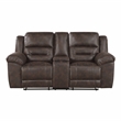 Pemberly Row Microfiber Dual Reclining Loveseat with Console in Dark Brown