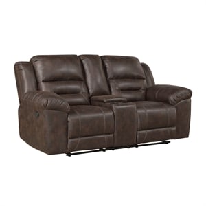 Pemberly Row Microfiber Dual Reclining Loveseat with Console in Dark Brown