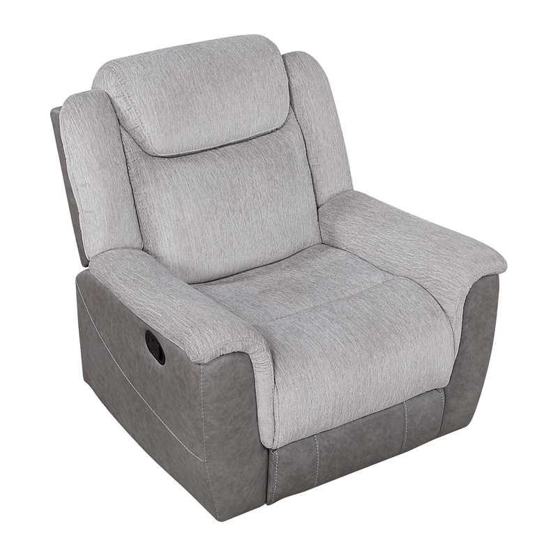 Pemberly Row Two-Tone Chenille and Faux Leather Recliner 300 lbs in Gray