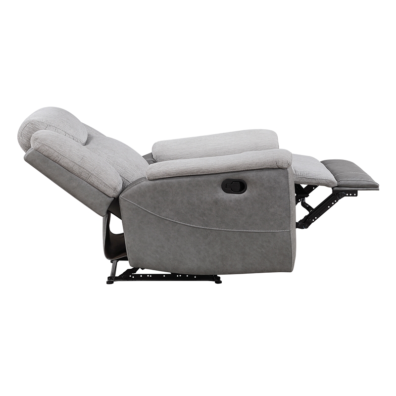Pemberly Row Two-Tone Chenille and Faux Leather Recliner 300 lbs in Gray