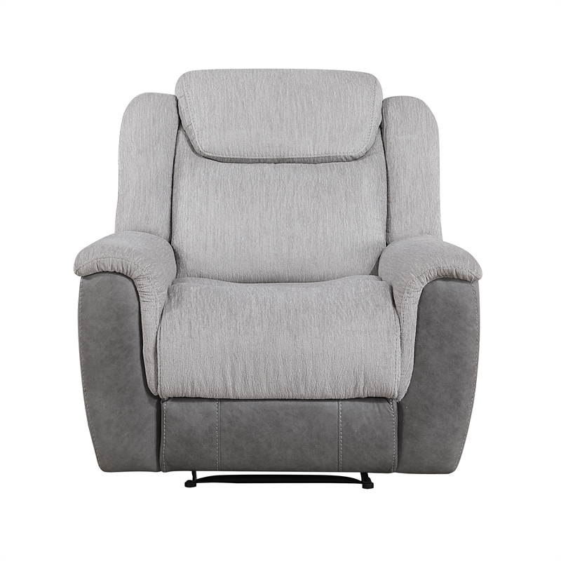 Pemberly Row Two-Tone Chenille and Faux Leather Recliner 300 lbs in Gray