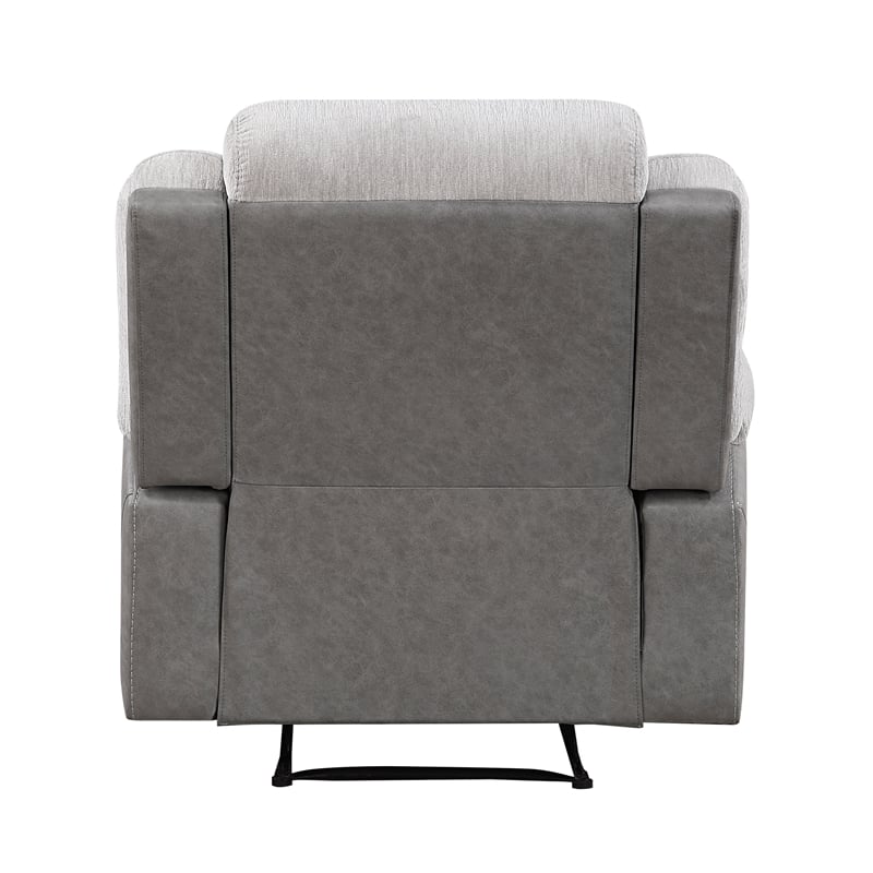 Pemberly Row Two-Tone Chenille and Faux Leather Recliner 300 lbs in Gray