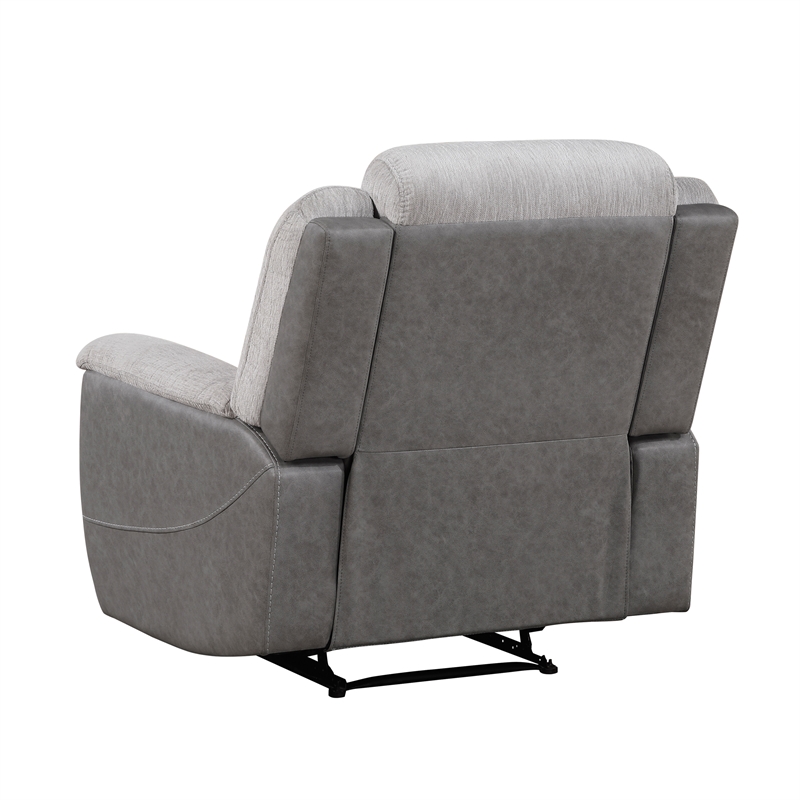 Pemberly Row Two-Tone Chenille and Faux Leather Recliner 300 lbs in Gray