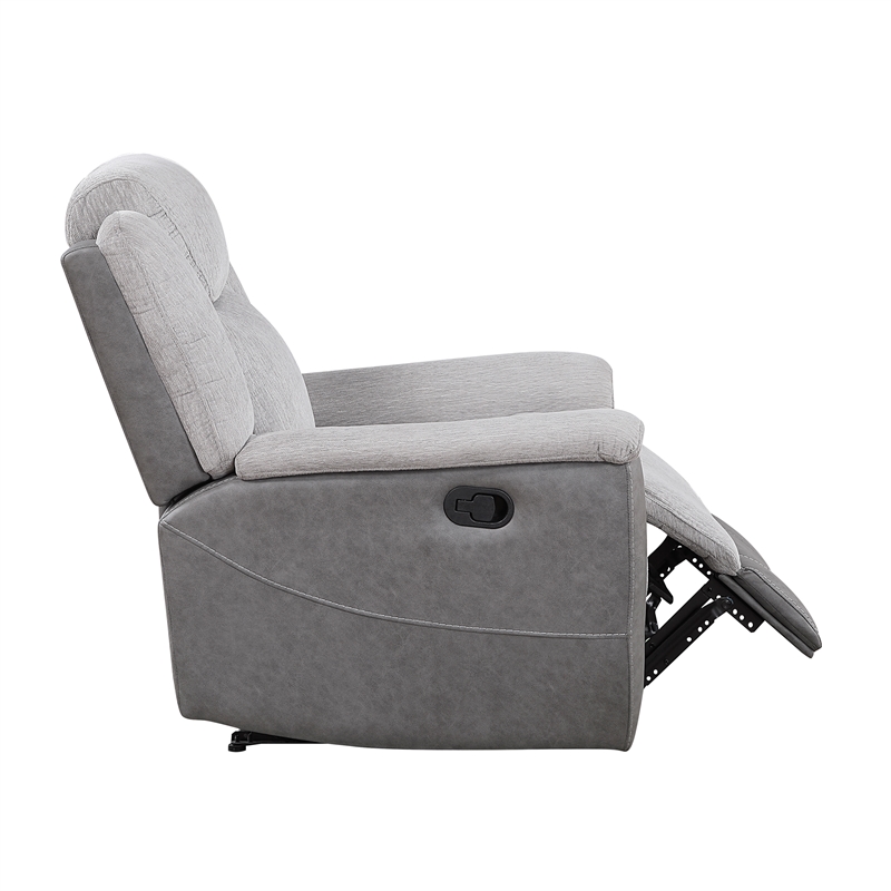 Pemberly Row Two-Tone Chenille and Faux Leather Recliner 300 lbs in Gray