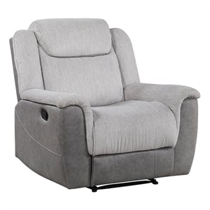 Pemberly Row Two-Tone Chenille and Faux Leather Recliner 300 lbs in Gray