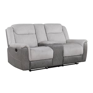 Pemberly Row Two-Tone Chenille Dual Reclining Loveseat with Console in Gray