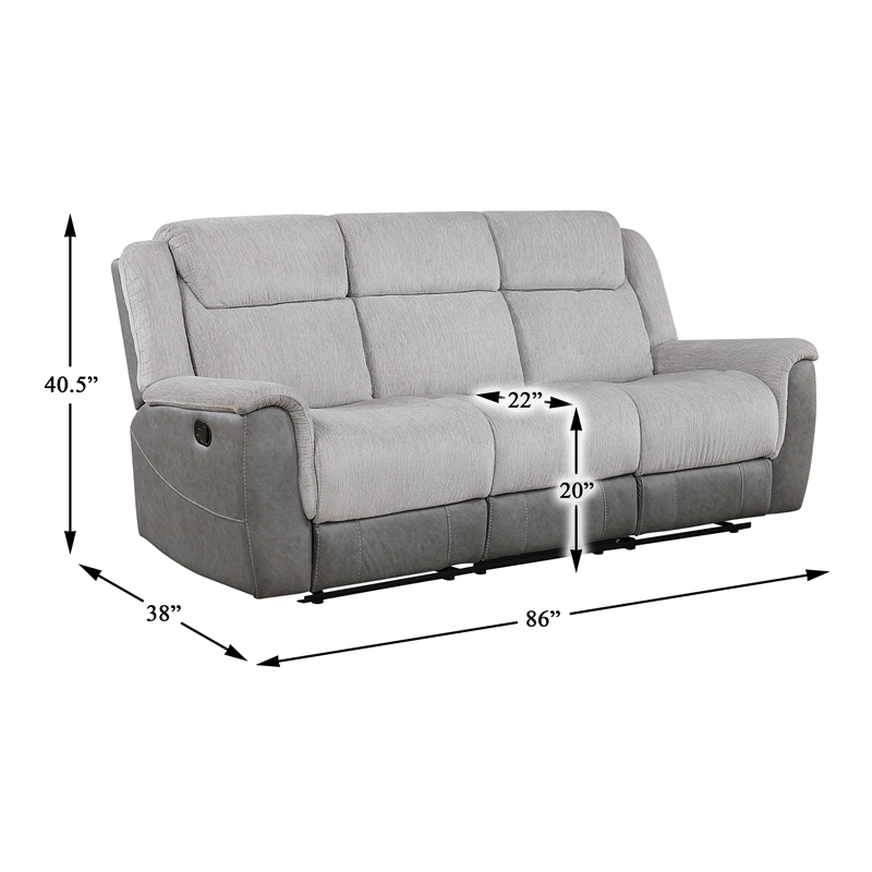 Pemberly Row Two-Tone Chenille 2-Piece Reclining Sofa and Loveseat Set in Gray
