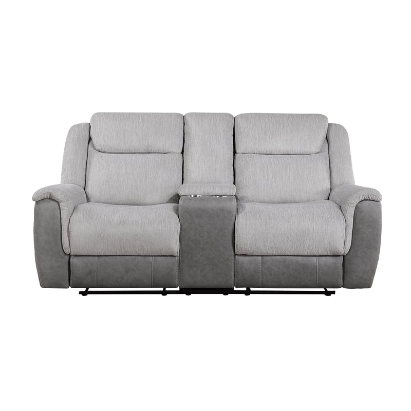 Pemberly Row Two-Tone Chenille 2-Piece Reclining Sofa and Loveseat Set in Gray