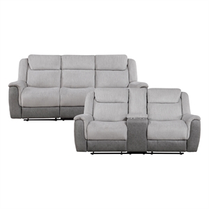 Pemberly Row Two-Tone Chenille 2-Piece Reclining Sofa and Loveseat Set in Gray