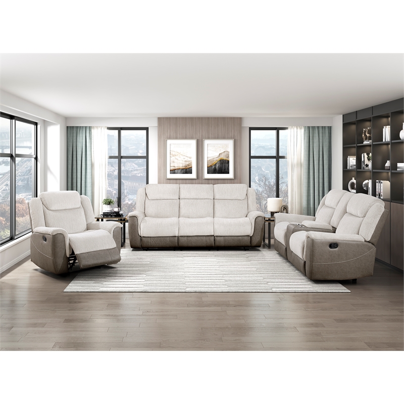 Pemberly Row Dual-Fabric Chenille and Microfiber Recliner 300 lbs in Beige