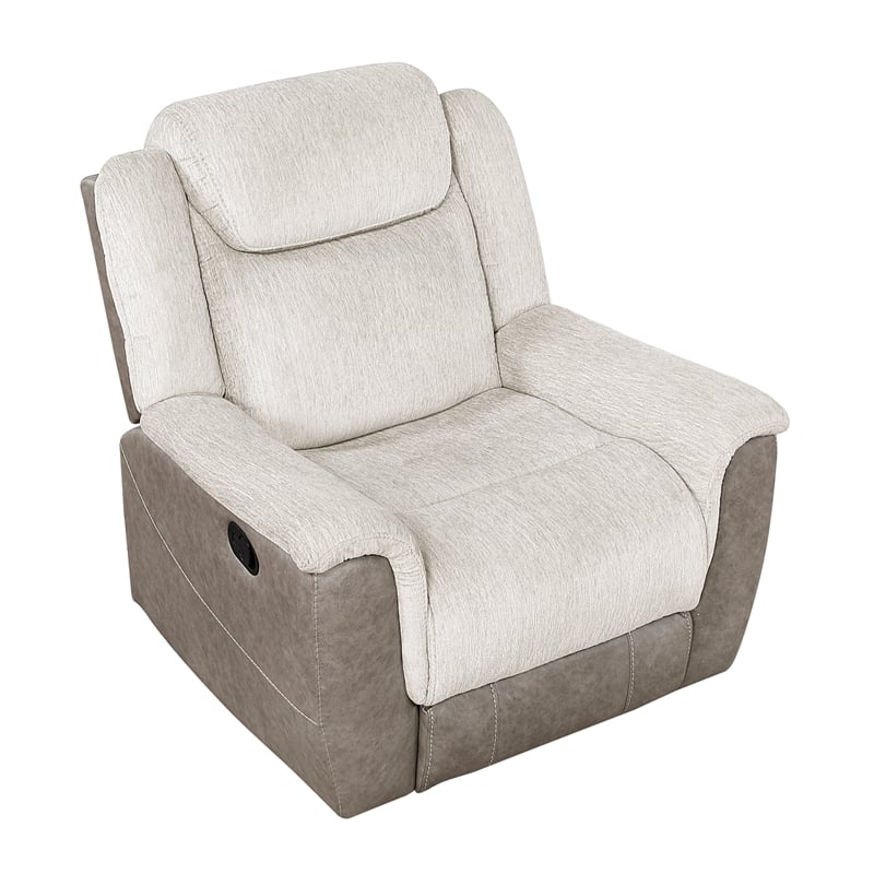 Pemberly Row Dual-Fabric Chenille and Microfiber Recliner 300 lbs in Beige