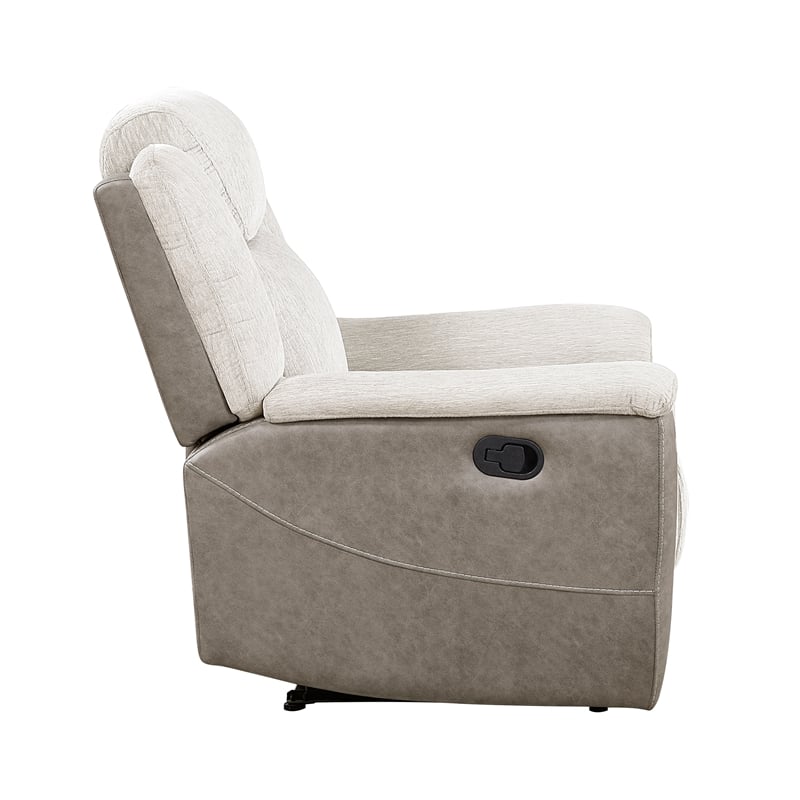 Pemberly Row Dual-Fabric Chenille and Microfiber Recliner 300 lbs in Beige