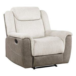 Pemberly Row Dual-Fabric Chenille and Microfiber Recliner 300 lbs in Beige